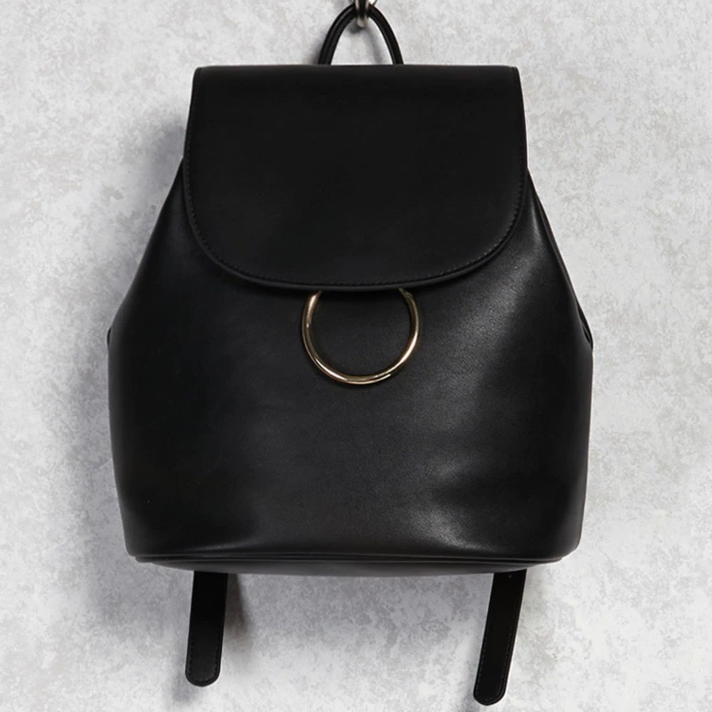 black faux leather o-ring mini backpack